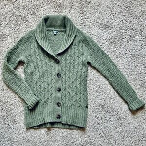 Eddie Bauer I Cable Knit Shawl Collar‎ Cardigan Sweater I Green I Women's Medium
